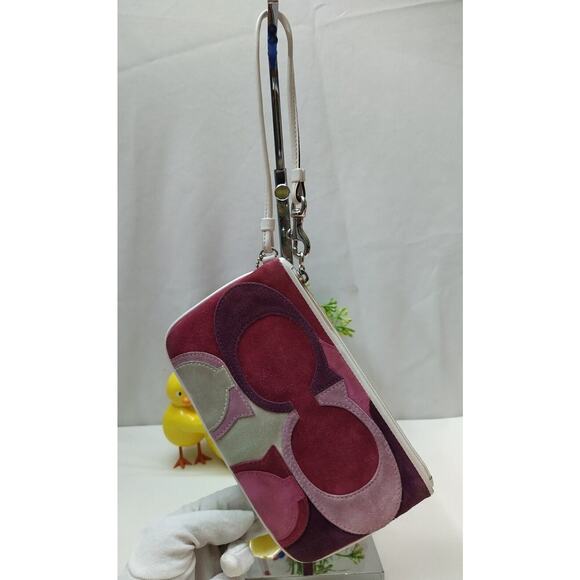 Coach Gallery Optic Signature C Multicolor Suede Leather Trim Wristlet Wallet - Picture 3 of 11